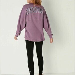 VICTORIA'S SECRET PINK VARSITY LONG SLEEVE CREW TEE SIZE LARGE OVERSIZED